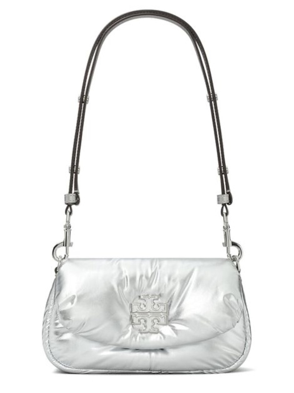 Tory Burch Metallic Silver Quilted Shoulder Bag